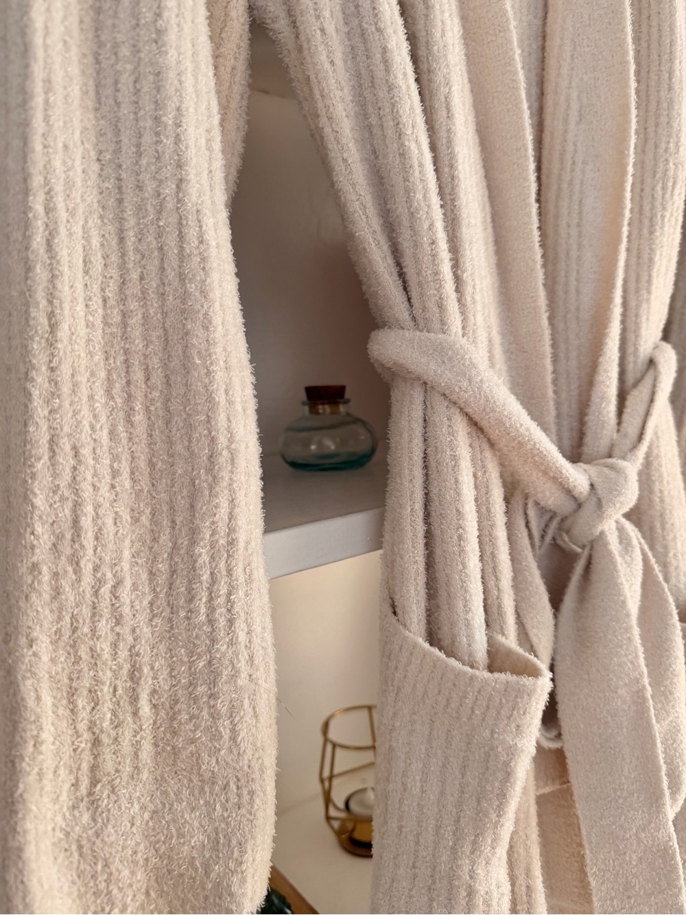 Barefoot Dreams Sand Dune-Pearl Ribbed Knit Robe - Picture 3 of 7